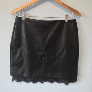 BCBG Genereation Faux Leather Black Lace Trim Skirt